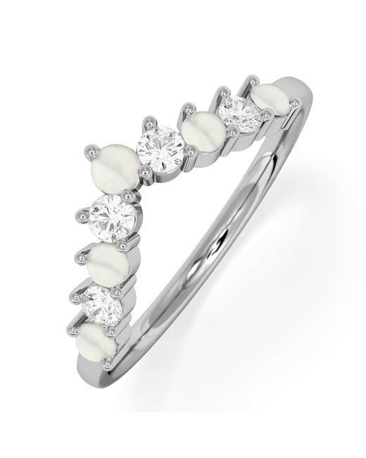 The Diamond Store White Starlit Opal And Lab Diamond Wishbone Ring