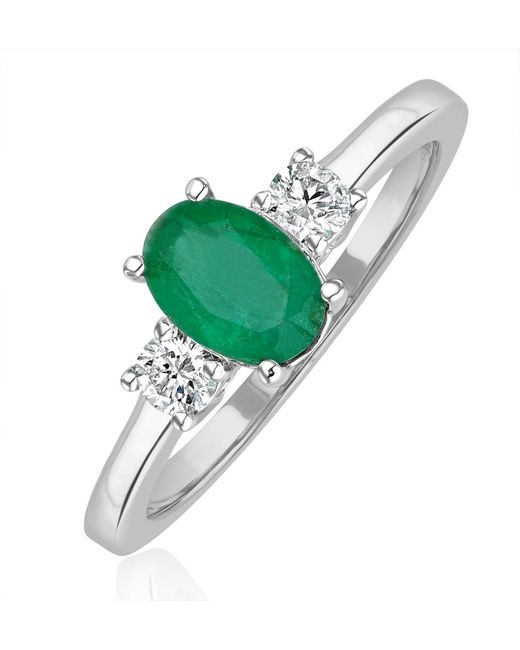 The Diamond Store Green Emerald 0.75Ct And Diamond 18K Ring N4316Y