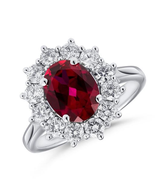 The Diamond Store Red Lab Ruby 2.40Ct And Lab Diamond 1.00Ct Cluster Ring