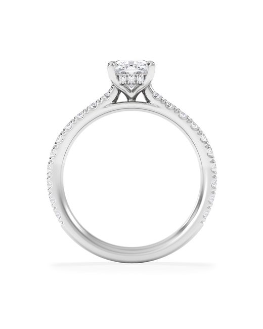 The Diamond Store White Amora 1.00Ct Elongated Cushion Cut Lab Diamond Hidden Halo Engagement Ring With Side Stones