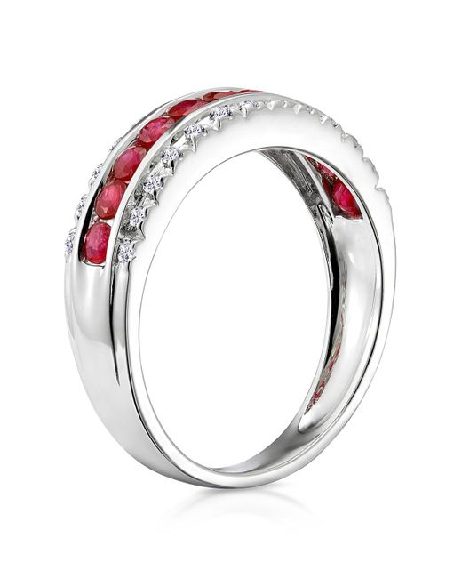 The Diamond Store Red Ruby 0.74Ct And Diamond 9K Ring