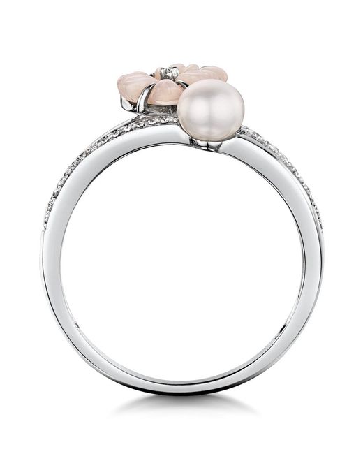 The Diamond Store Metallic 4.5Mm Pearl With Shell And Diamond Stellato Ring