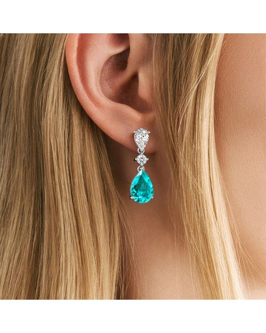 The Diamond Store Blue 9.00Ct Pear Cut Lab Paraíba Yag Drop Earrings