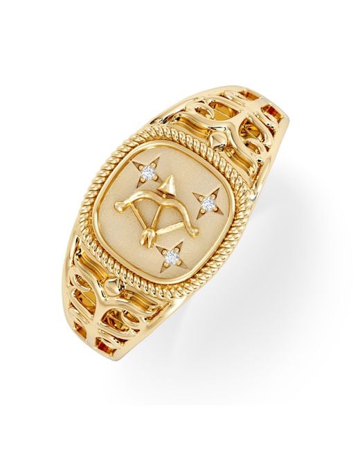 The Diamond Store Metallic Sagittarius Zodiac 0.01Ct Lab Diamond Signet Ring