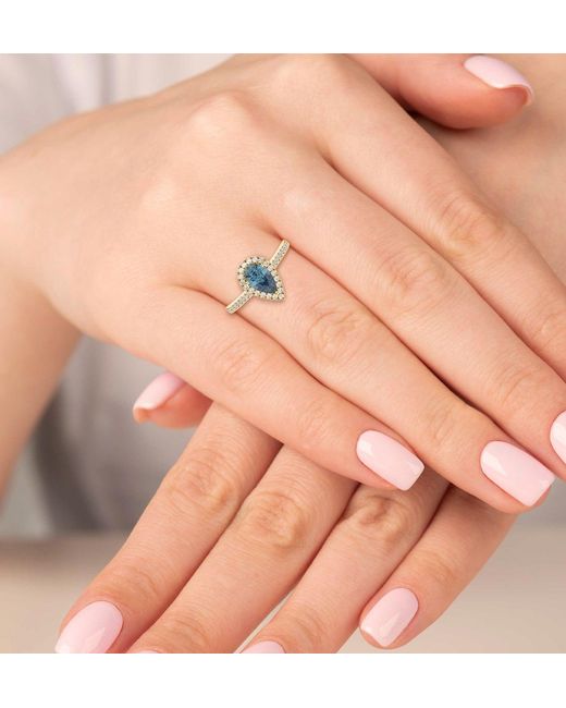The Diamond Store Blue Diana Lab Diamond Pear Halo Ring 1.60Ct