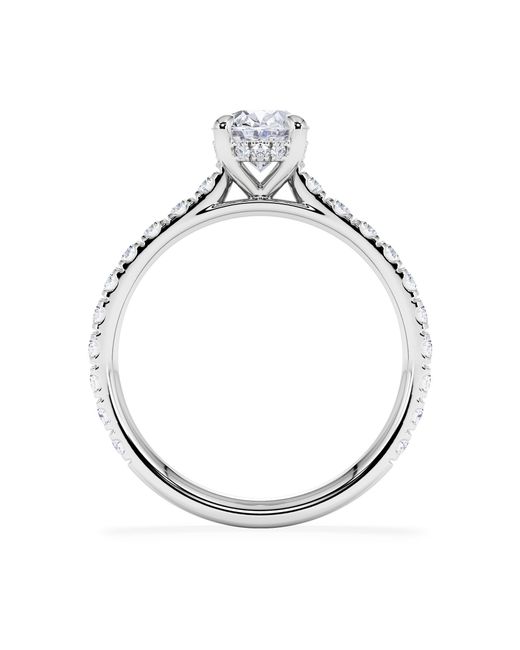 The Diamond Store White Amora Oval 1.00Ct Hidden Halo Diamond Engagement Ring With Side Stones Set