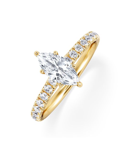 The Diamond Store Metallic Amora Marquise 0.97Ct Hidden Halo Lab Diamond Engagement Ring With Side Stones Set