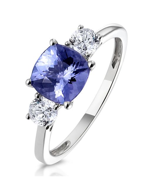 The Diamond Store Blue 1.60Ct Cushion Cut Tanzanite Diamond Asteria Ring