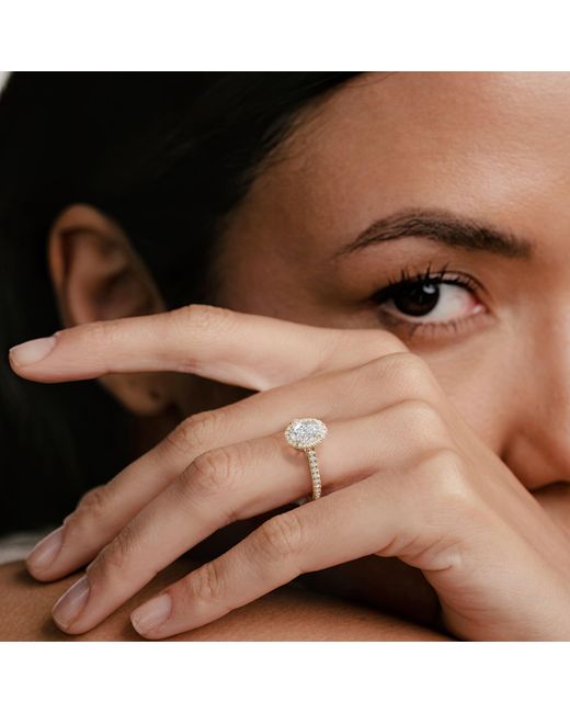 The Diamond Store Metallic Georgina Lab Oval Diamond Halo Engagement Ring 18K 1.55Ct F/Vs1