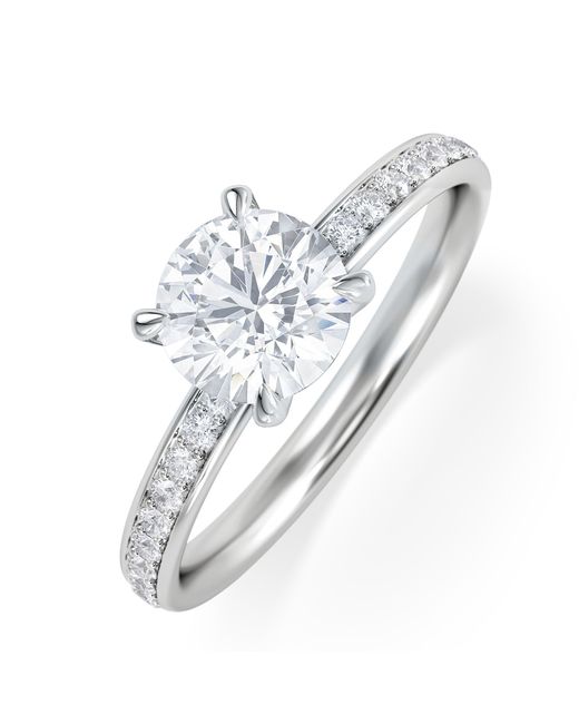 The Diamond Store White Origin 1.25Ct Round Cut Lab Diamond Solitaire Engagement Ring With Side Stones