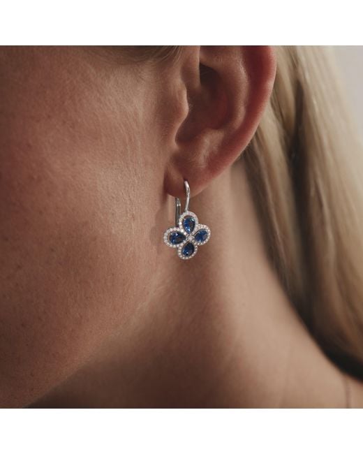 The Diamond Store Blue Bloom 4.75Ct Lab Sapphire And Lab Diamond Earrings