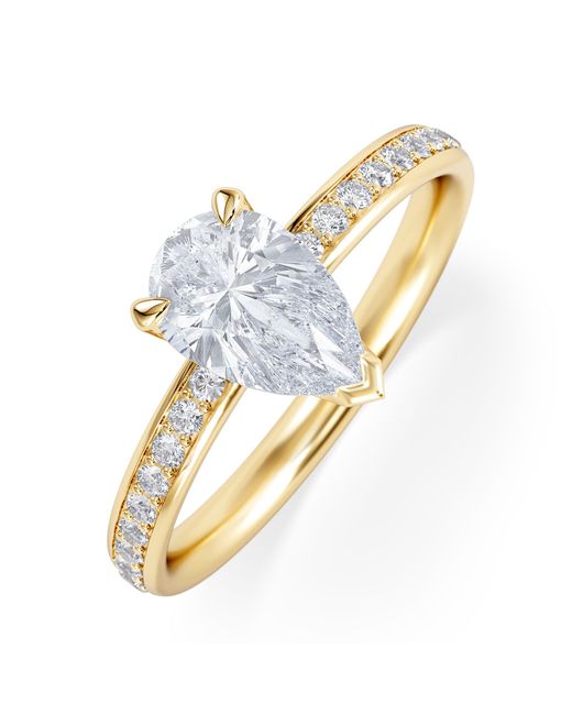 The Diamond Store Metallic Origin 1.25Ct Pear Cut Lab Diamond Solitaire Engagement Ring With Side Stones