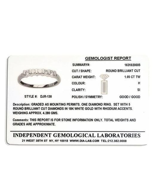 The Diamond Store White 5 Stone Tension Set Ring Certified Diamonds 1.05Ct 18K