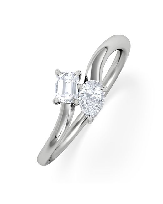 The Diamond Store White Toi Et Moi Emerald And Pear Cut Lab Diamond Ring 0.30Ct F/Vs
