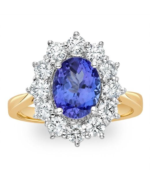 The Diamond Store Blue Tanzanite 1.7Ct And Lab Diamond 1Ct Cluster Ring