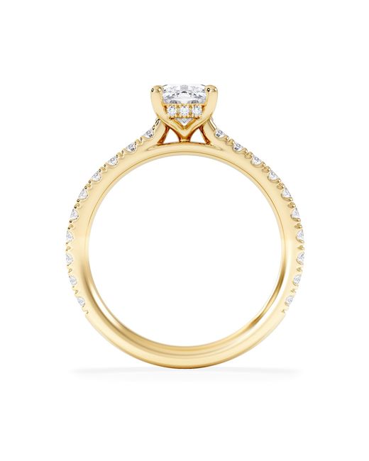 The Diamond Store Metallic Amora 1.00Ct Elongated Cushion Cut Lab Diamond Hidden Halo Engagement Ring With Side Stones