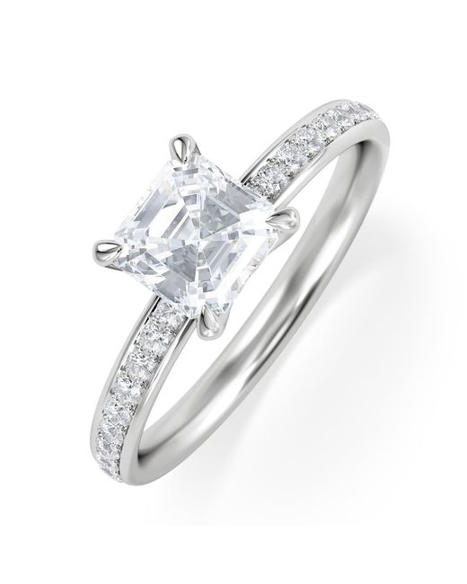 The Diamond Store White Origin 1.25Ct Asscher Cut Lab Diamond Solitaire Engagement Ring With Side Stones