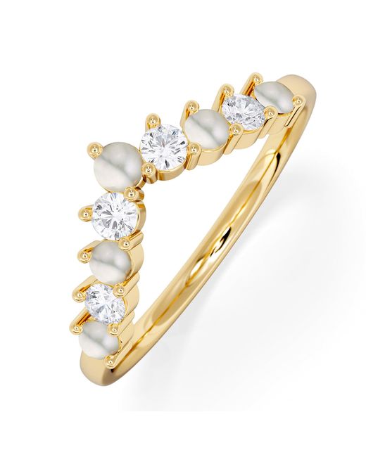 The Diamond Store Metallic Starlit Pearl And Lab Diamond Wishbone Ring