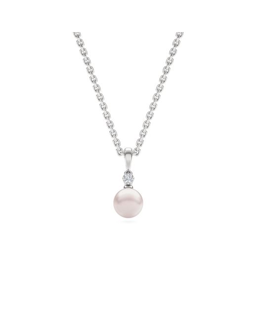 The Diamond Store Metallic Eden 7.5Mm Round Pearl And Lab Diamond Solitaire Pendant Necklace