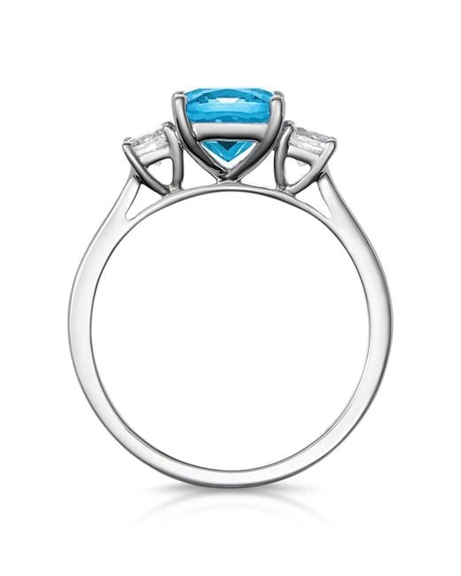 The Diamond Store Blue 2.50Ct Cushion Cut Topaz Lab Diamond Asteria Ring 9K