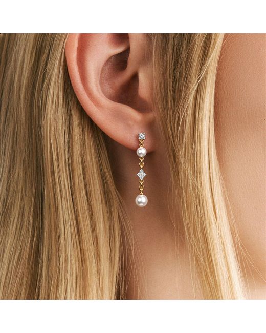 The Diamond Store Metallic Eden 4Mm And 5Mm Round Pearls And Lab Diamond Drop Earrings