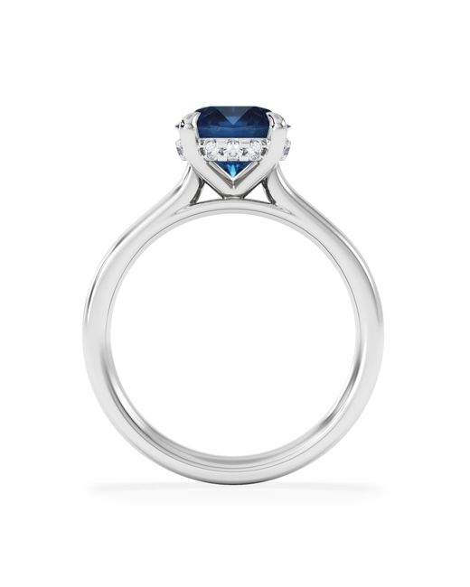 The Diamond Store Blue Amora Gem 2.00Ct Round Cut Lab Sapphire Hidden Halo Engagement Ring