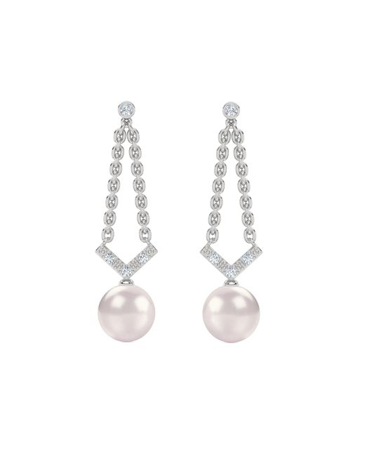 The Diamond Store White Eden 7.5Mm Round Pearl And Lab Diamond Drop Earrings