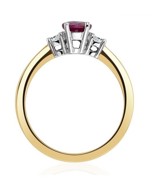 The Diamond Store Red Ruby 7 X 5Mm And Diamond 18K Ring