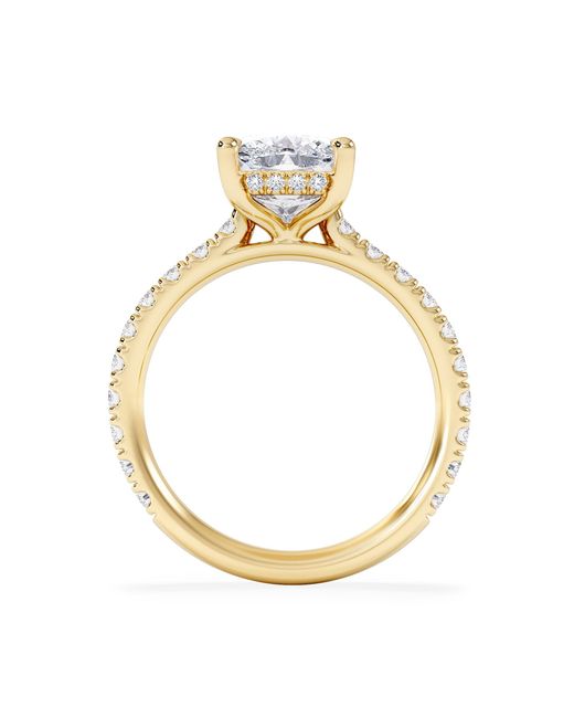 The Diamond Store Metallic Amora 3.00Ct Elongated Cushion Cut Lab Diamond Hidden Halo Engagement Ring With Side Stones