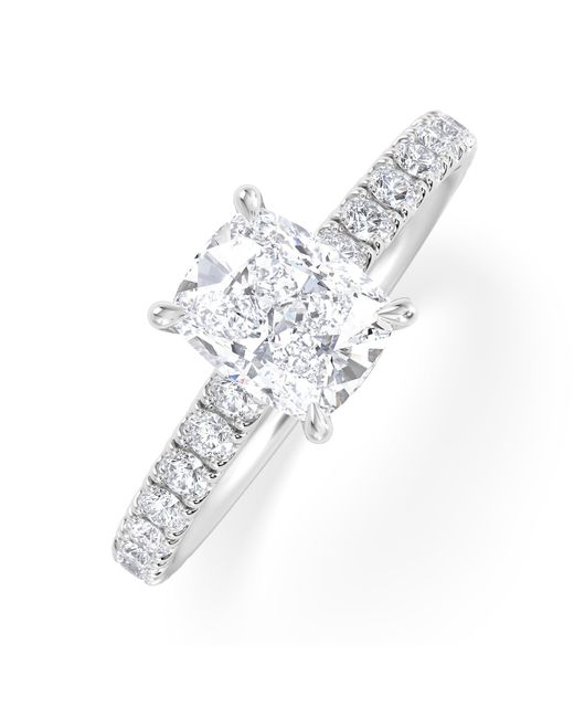 The Diamond Store White Amora 1.00Ct Elongated Cushion Cut Lab Diamond Hidden Halo Engagement Ring With Side Stones