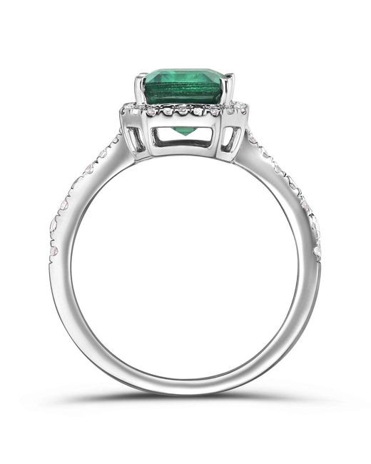 The Diamond Store Green Astra 1.50Ct Lab Emerald And Diamond Halo Shoulder Set Octagon Cut Ring