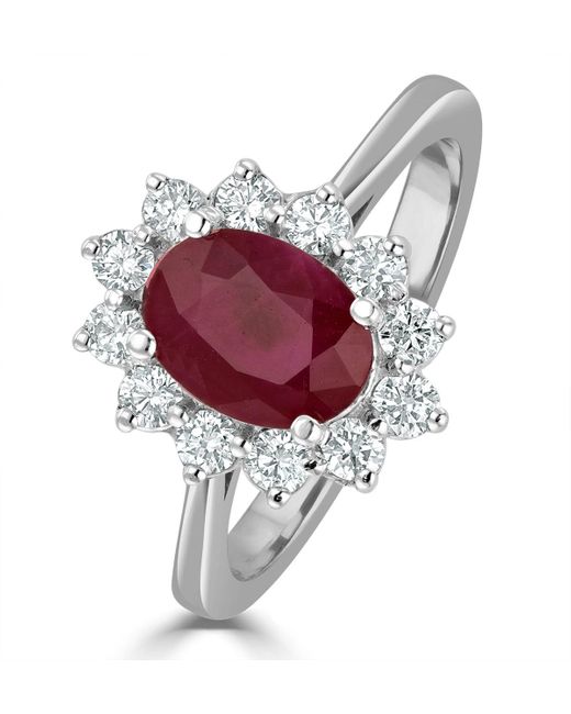 The Diamond Store Red Ruby 1.35Ct And Diamond 0.50Ct 18K Ring
