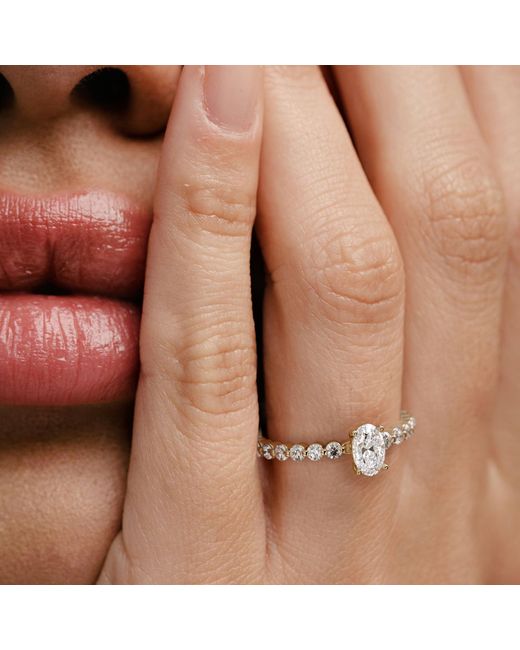 The Diamond Store Metallic Solstice Oval Cut 0.80Ct Lab Diamond Engagement Ring F/Vs