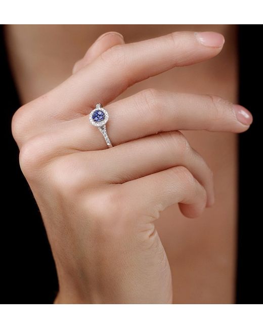 The Diamond Store Blue Sapphire And Diamond Halo Circle Ring 18Kw