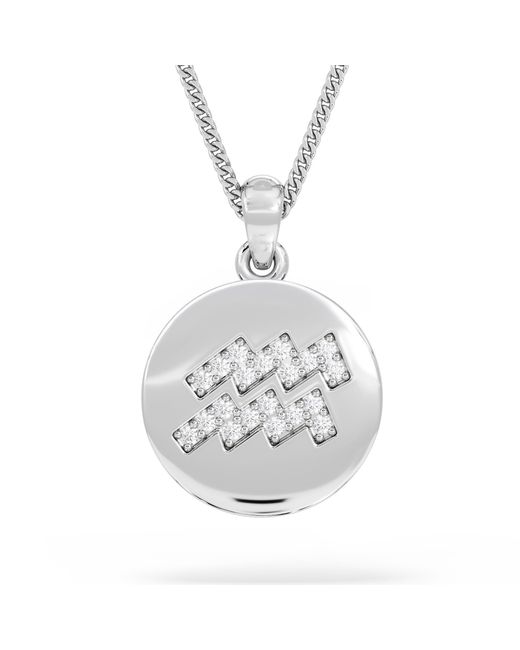The Diamond Store Metallic Astrology Aquarius 0.07Ct Lab Grown Diamond Medallion Pendant Necklace