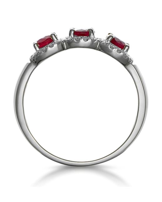 The Diamond Store Metallic Ruby And Lab Diamond Halo Trilogy Ring