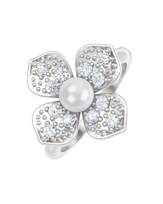 The Diamond Store Multicolor Eden 0.70Ct Round Pearl And Lab Diamond 3 Stone Ring