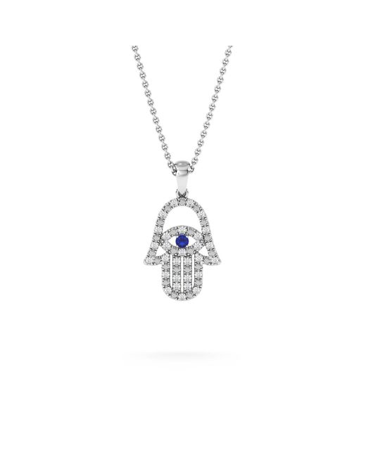 The Diamond Store Blue Hamsa Fortune 0.05Ct Sapphire And 0.25Ct Lab Grown Diamond Pendant Necklace