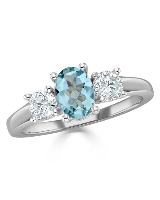 The Diamond Store Blue Aquamarine 0.70Ct And Lab Diamonds G/Vs 0.50Ct 18K Ring