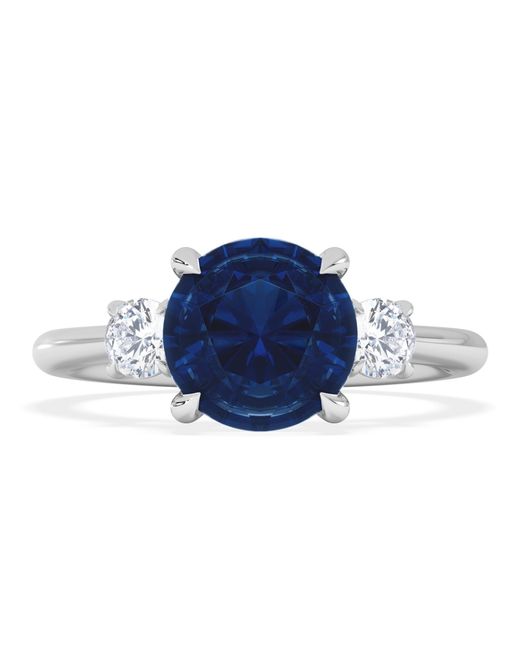 The Diamond Store Blue Solene 2.00Ct Round Cut Lab Sapphire And Lab Diamond 3 Stone Engagement Ring