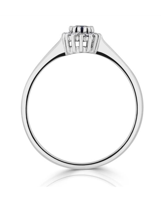 The Diamond Store Blue Sapphire 5 X 3Mm And Diamond 9K Ring A4432