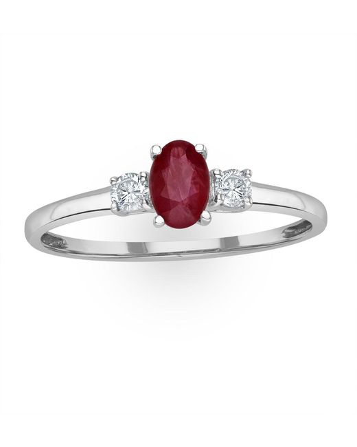 The Diamond Store Red Ruby 6 X 4Mm And Diamond 18K Ring N4313Y