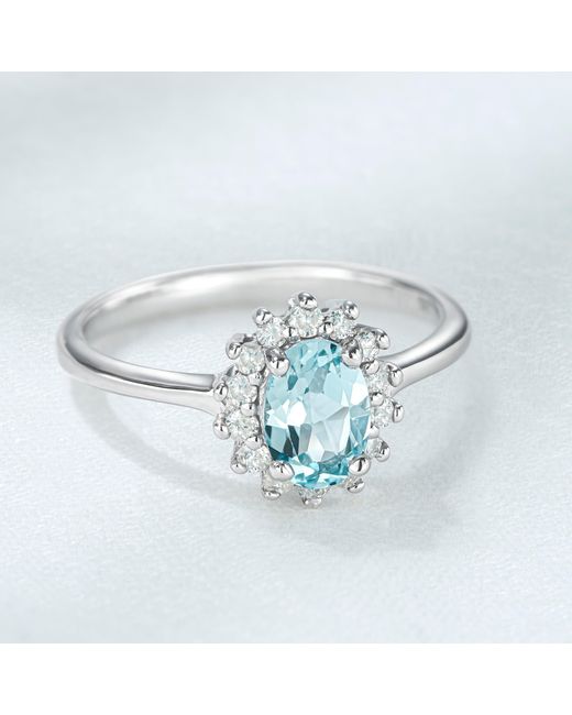 The Diamond Store Blue Topaz 0.95Ct And Diamond 925 Sterling Ring