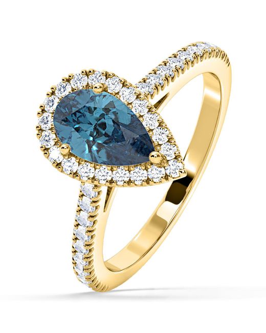 The Diamond Store Blue Diana Lab Diamond Pear Halo Ring 1.60Ct