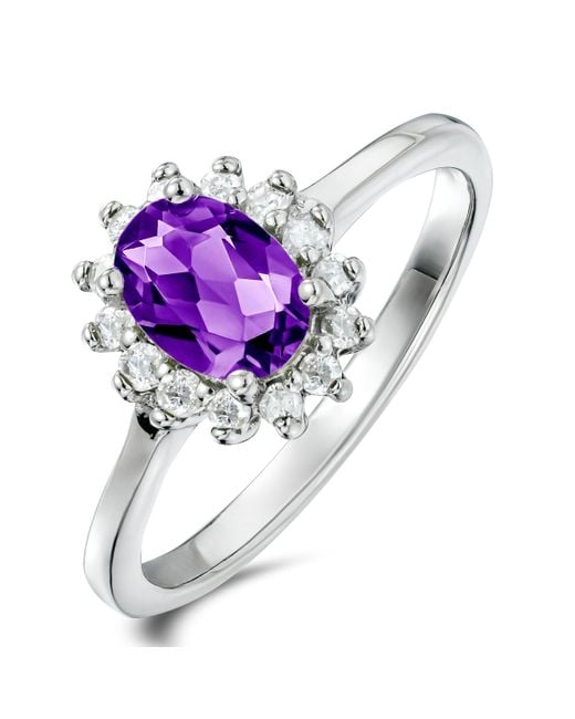 The Diamond Store Purple Amethyst 0.70Ct And Diamond 925 Sterling Ring