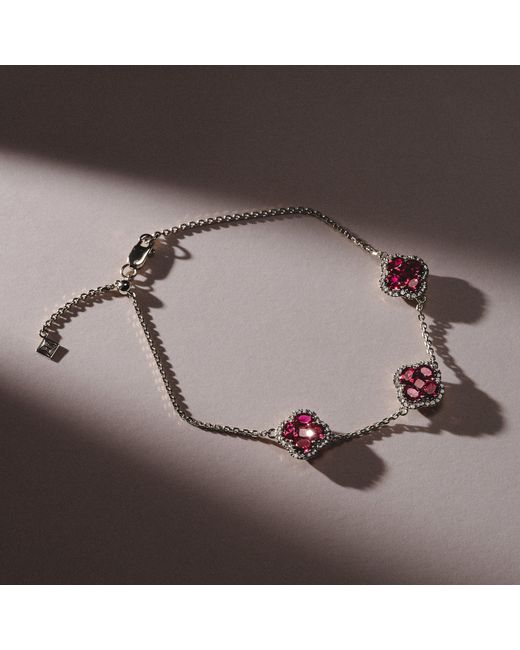 The Diamond Store Red Alegria 2.70Ct Lab Ruby 3 Clover Halo Bracelet