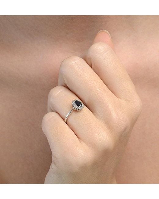The Diamond Store Blue Sapphire 5 X 3Mm And Diamond 18K Ring
