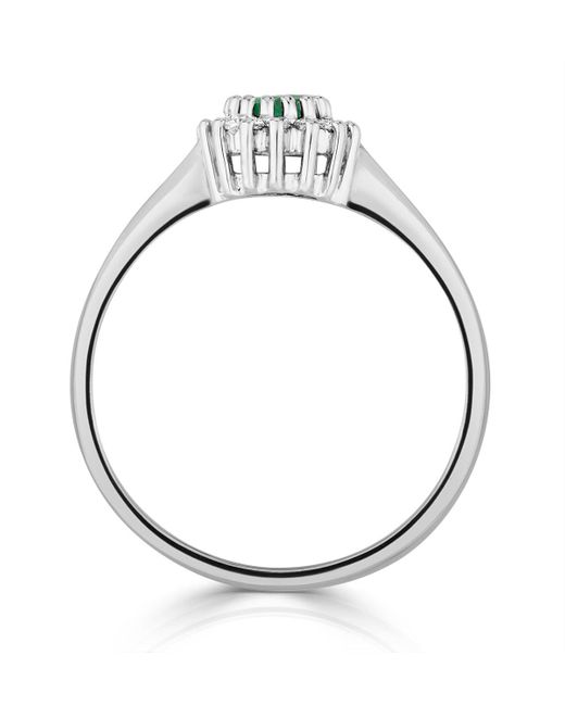 The Diamond Store Green Emerald 3.5 X 3.5Mm And Diamond 18K Ring