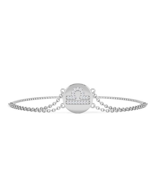 The Diamond Store White Astrology Libra 0.07Ct Lab Grown Diamond Adjustable Medallion Bracelet Sterling