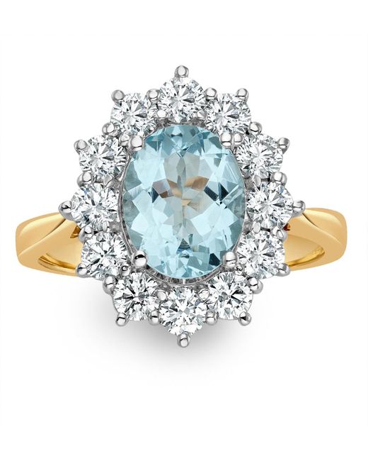 The Diamond Store Blue Aquamarine 1.7Ct And Lab Diamond 1.00Ct Cluster Ring